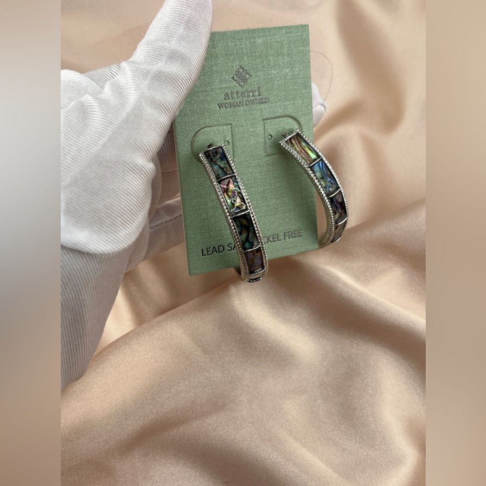 Genuine Abalone Shell Hoop Earrings – Lead & Nickel Free - Picture 1 of 5
